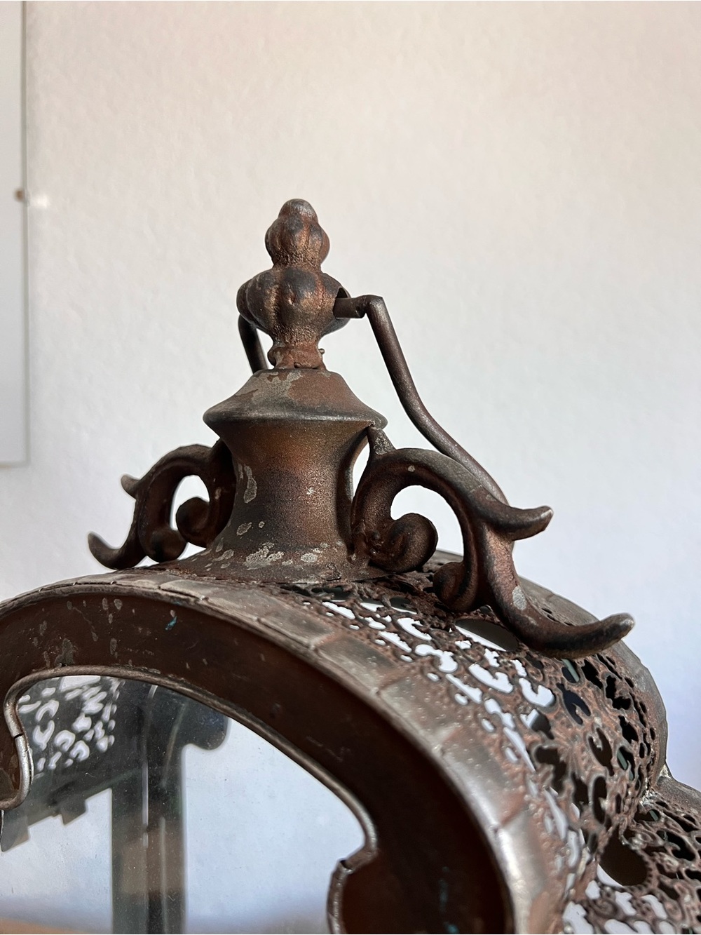 Moroccan Style Metal Lantern Candle Holder 14” Tall Ornate Glass Panel Lantern - Picture 6 of 8